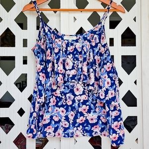 👕 Cotton On Adjustable Strap Blue and Pink Flutter Bust Top Blouse